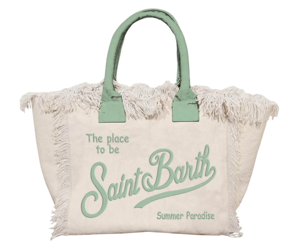 MC2 SAINT BARTH BORSA A SPALLA VANITY IN CANVAS DI COTONE BIANCO VERDE