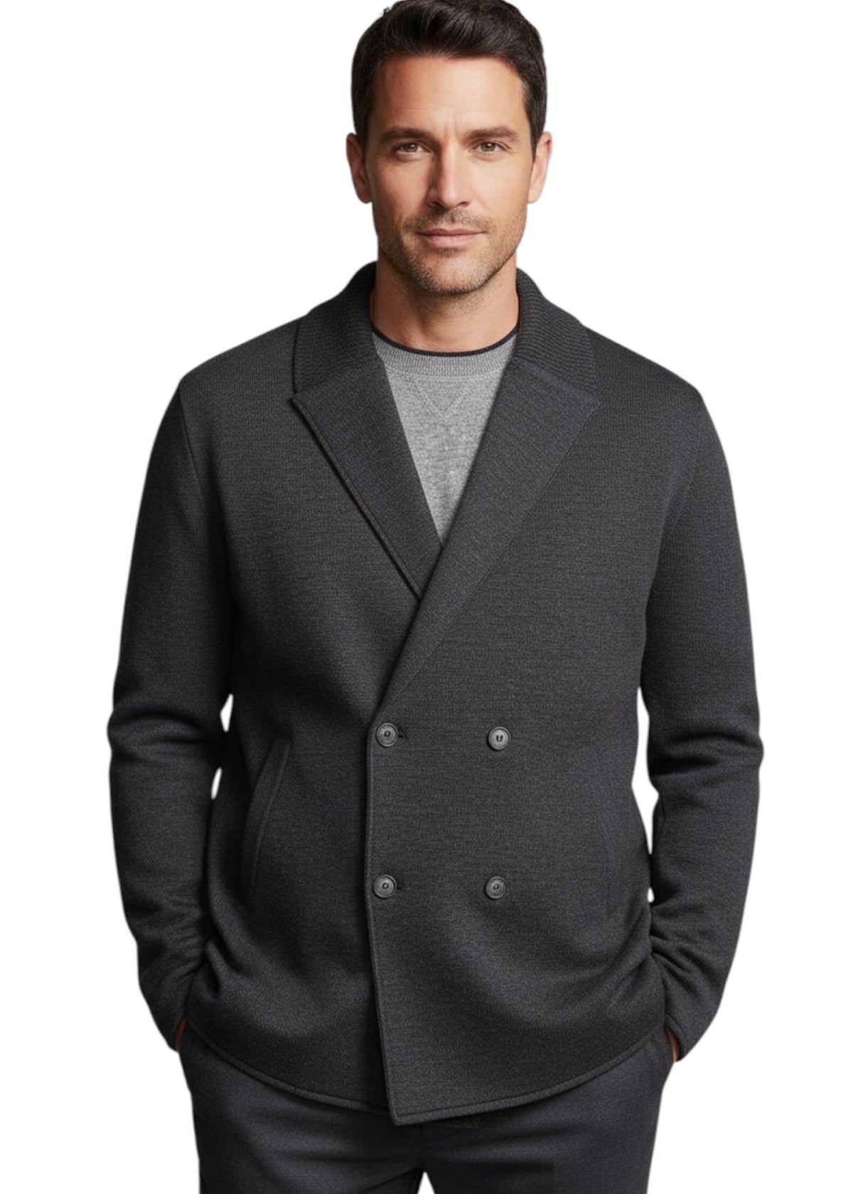 MARK MIDOR GIACCA MAGLIA DOPPIO PETTO IN LANA MERINO ANTRACITE