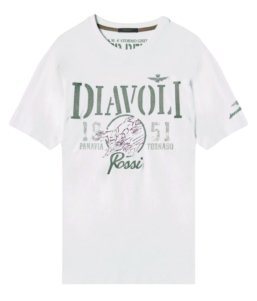 AERONAUTICA MILITARE T-SHIRT DIAVOLI ROSSI IN COTONE FIAMMATO MILK WHITE