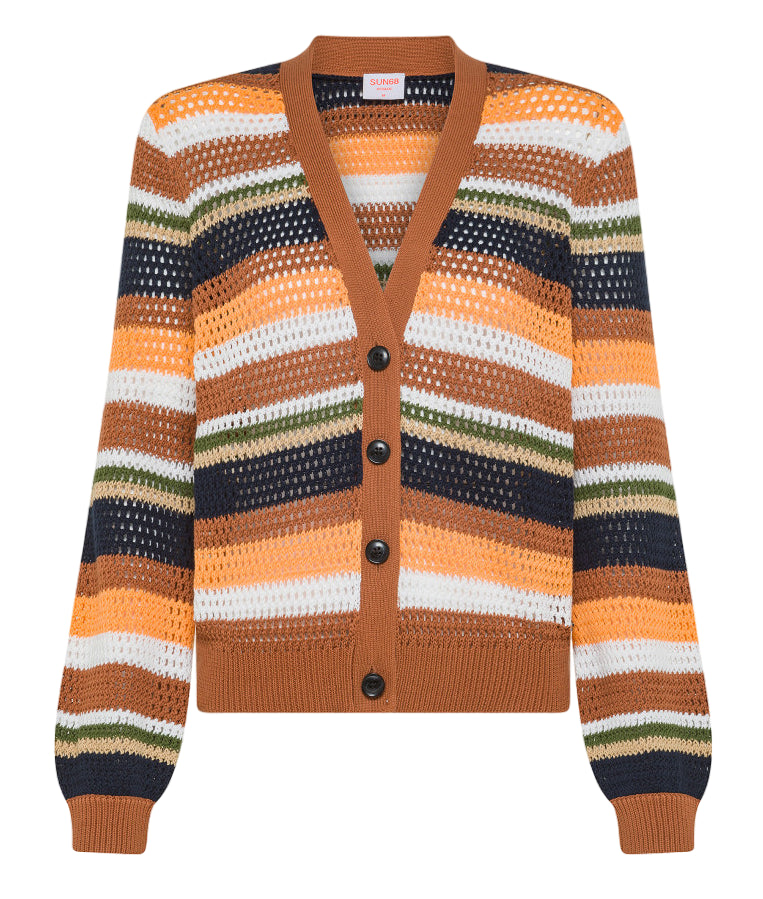 SUN68 DONNA CARDIGAN JACQUARD L/S BIANCO PANNA/RUST