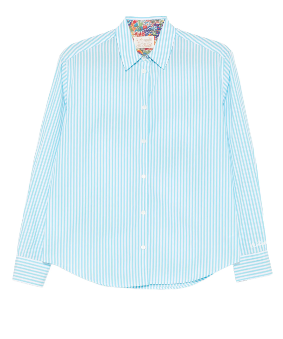 MC2 SAINT BARTH CAMICIA MEREDITH A RIGHE BIANCO TURCHESE 32 EMB
