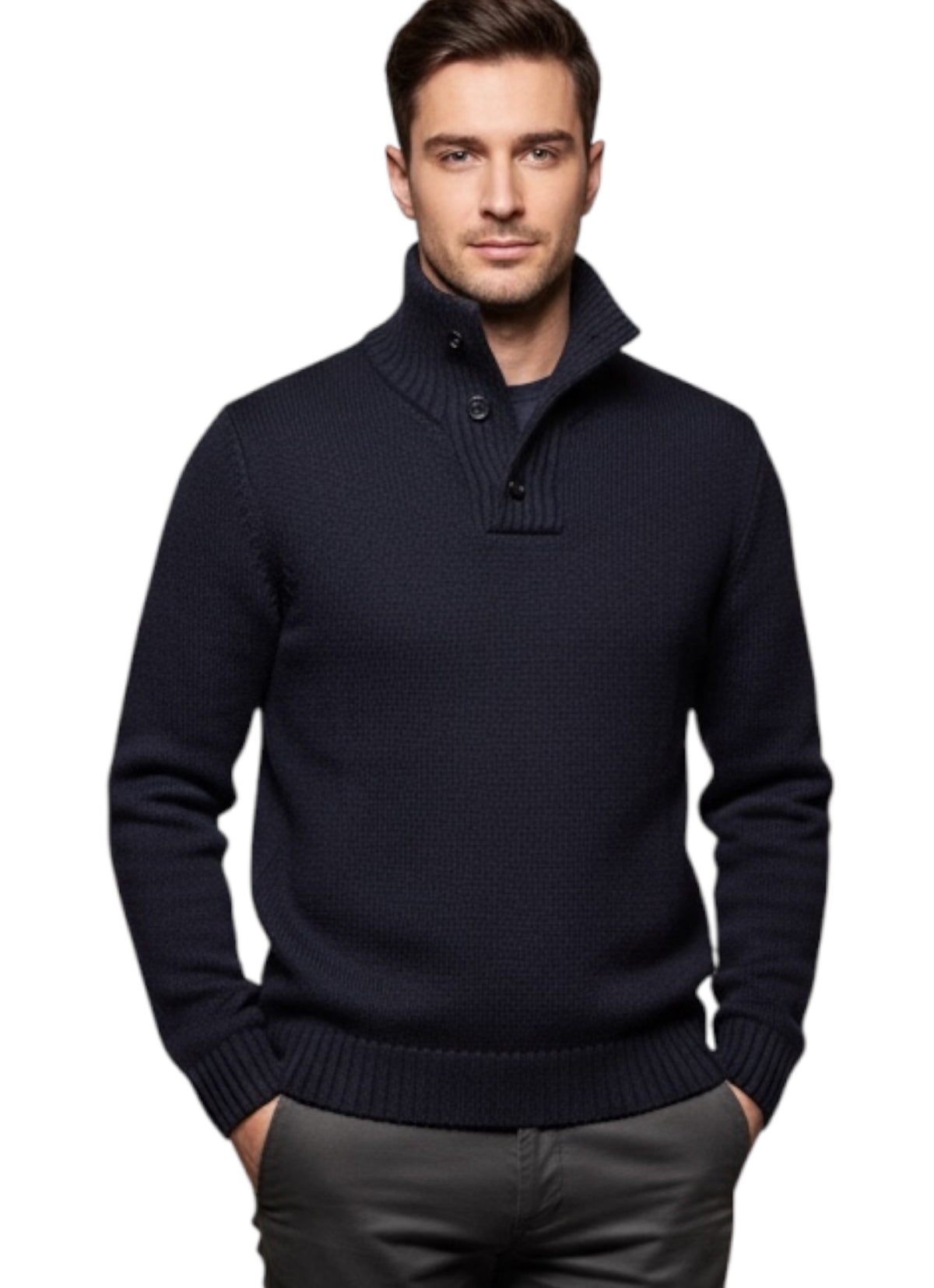 MARK MIDOR MAGLIA COLLO ALTO CON BOTTONI IN LANA MERINO BLU NAVY