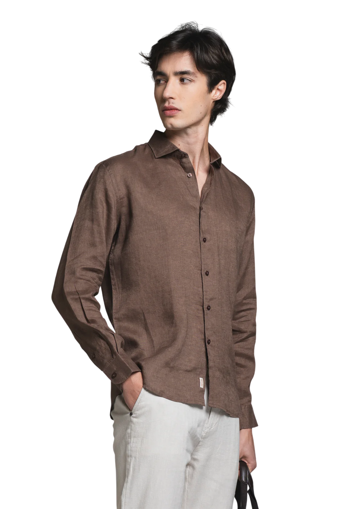 IMPURE CAMICIA IN LINO 100% COLORE CHOCOLATE