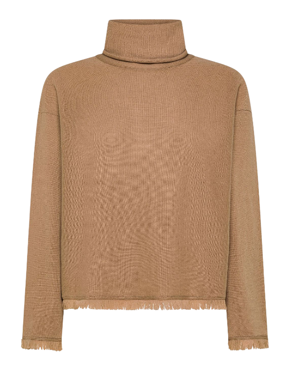SUN68 MAGLIA DOLCEVITA IN LANA CON FRANGE MARRONE DESERTO