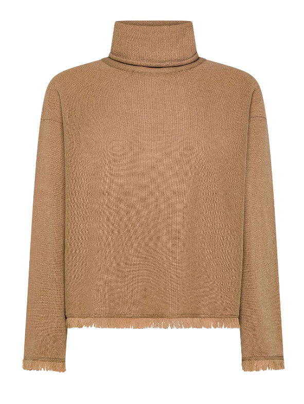 SUN68 MAGLIA DOLCEVITA IN LANA CON FRANGE MARRONE DESERTO