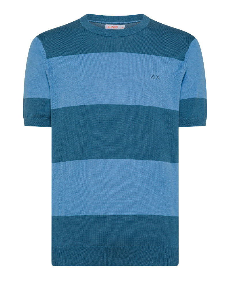 SUN68 TSHIRT SWEATER STRIPES AVIO SCURO/AVIO