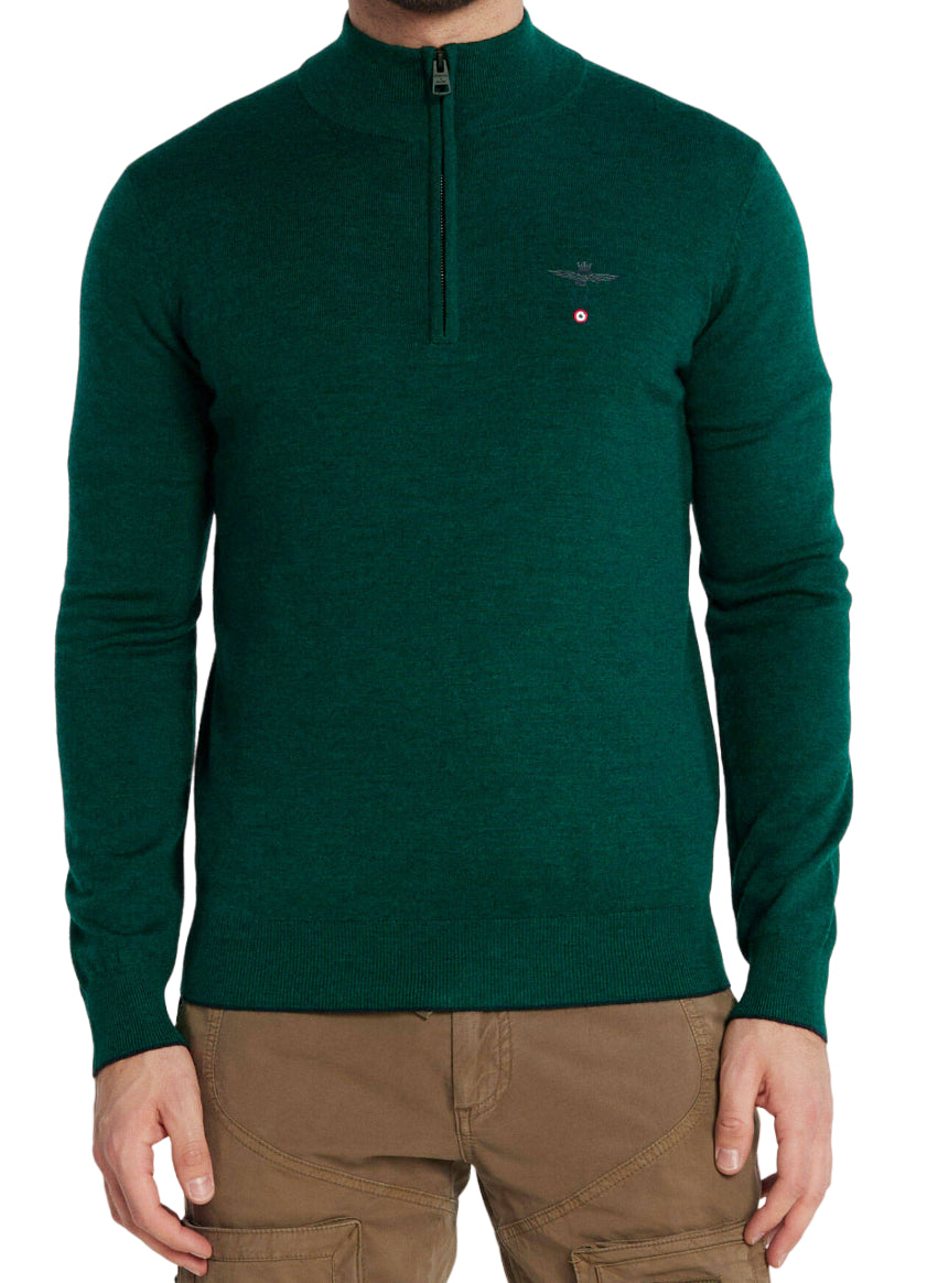 AERONAUTICA MILITARE PULLOVER MEZZA ZIP PINE GREEN