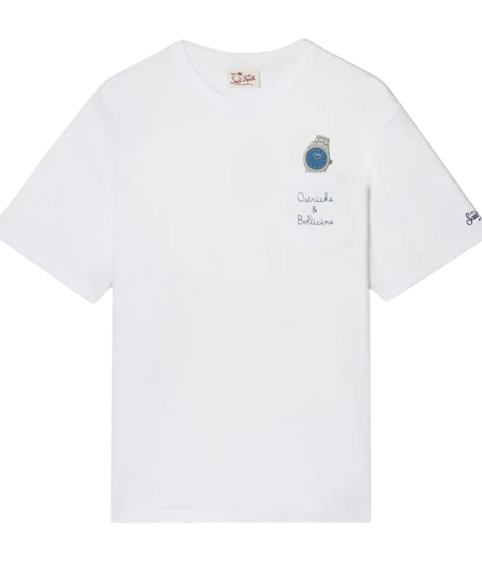 MC2 SAINT BARTH T-SHIRT AUSTIN CON RICAMO OSTRICHE E BOLLICINE BIANCO