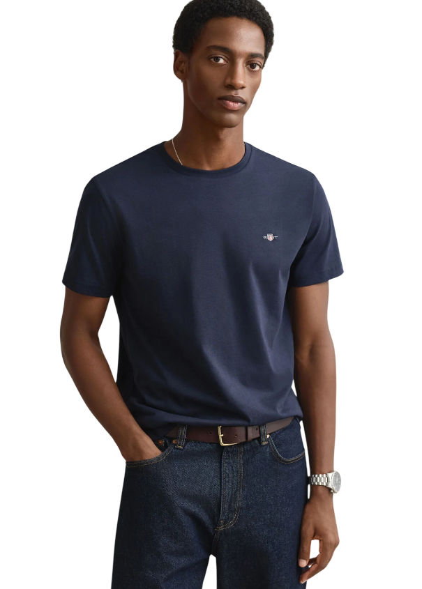 GANT T-SHIRT SLIM PIQUE EVENING BLUE
