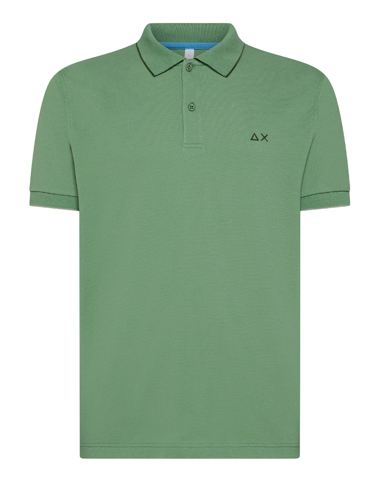 SUN68 UOMO POLO SMALL STRIPES ON COLLAR VERDE SALVIA