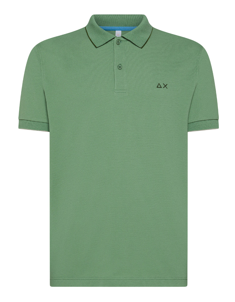 SUN68 UOMO POLO SMALL STRIPES ON COLLAR VERDE SALVIA