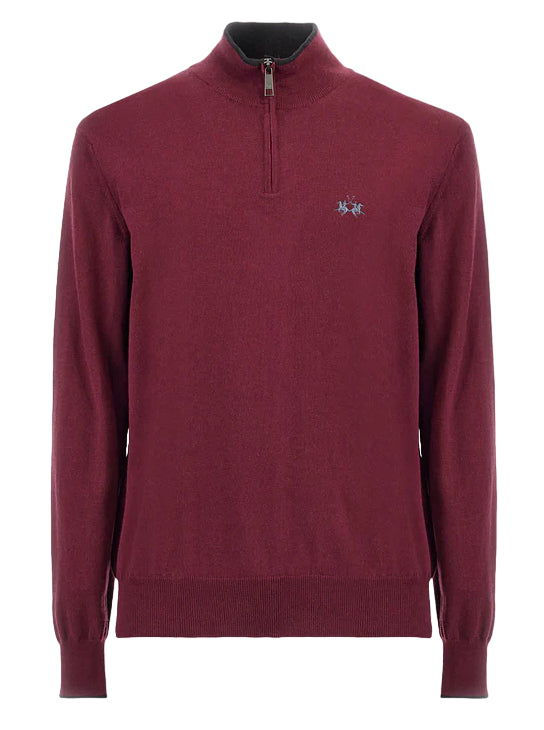 LA MARTINA PULLOVER MEZZA ZIP IN COTONE E LANA BORDEAUX PORT ROYALE