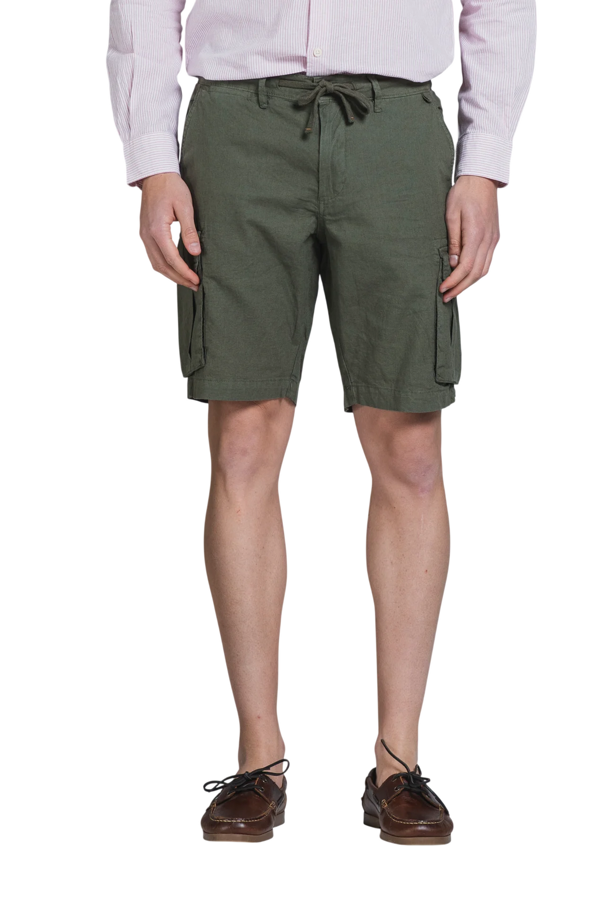 IMPURE COOPER CARGO SHORT IN MISTO LINO COLORE ARMY GREEN