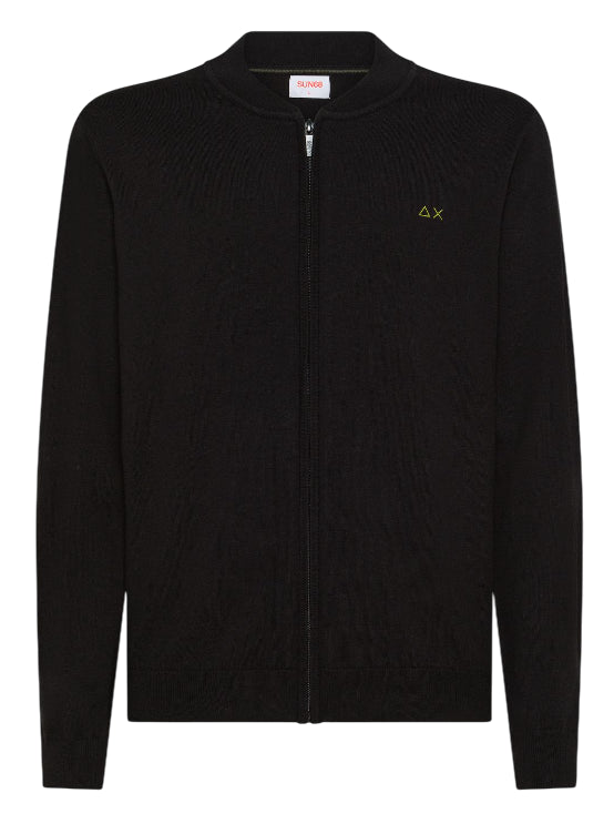 SUN68 UOMO CARDIGAN IN COTONE E LANA CON ZIP COLORE NERO