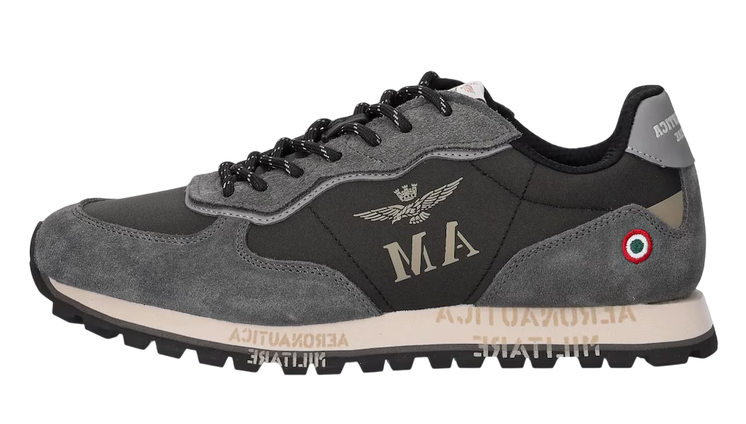 AERONAUTICA MILITARE SNEAKERS IN TESSUTO E PELLE SCAMOSCIATA JET BLACK