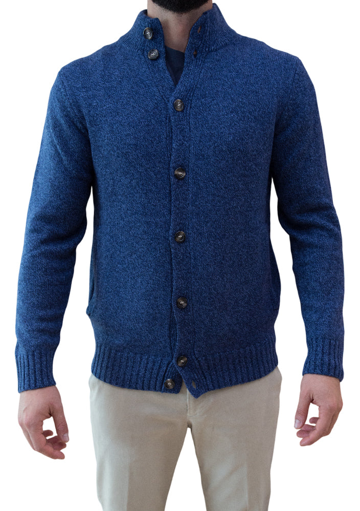 MARK MIDOR CARDIGAN LANA CASHMERE E SETA COLORE DENIM