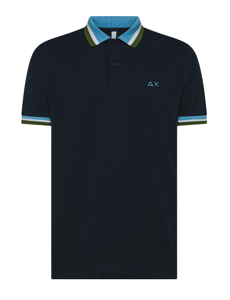 SUN68 POLO UOMO COLLAR MULTISTRIPES BLU NAVY