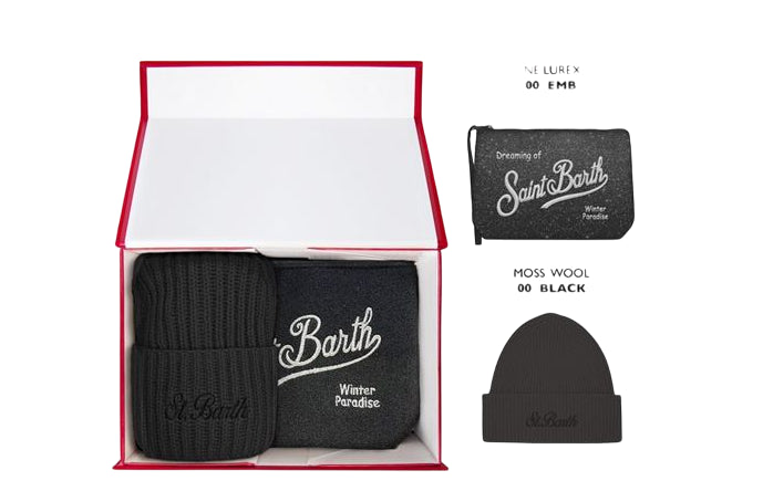 MC2 SAINT BARTH CHRISTMAS BOX DONNA CAPPELLO E POCHETTE NERO LUREX