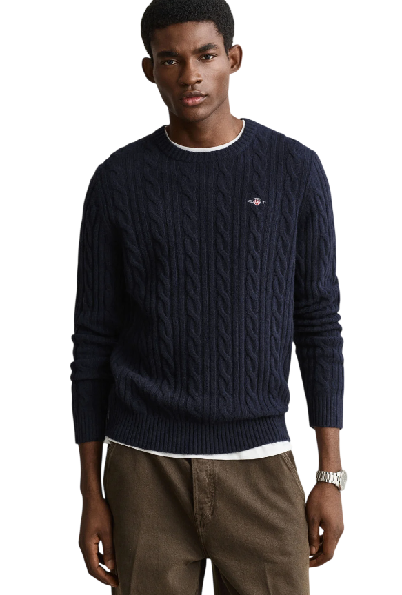 GANT UOMO MAGLIA A GIROCOLLO A TRECCE IN LANA EVENING BLUE
