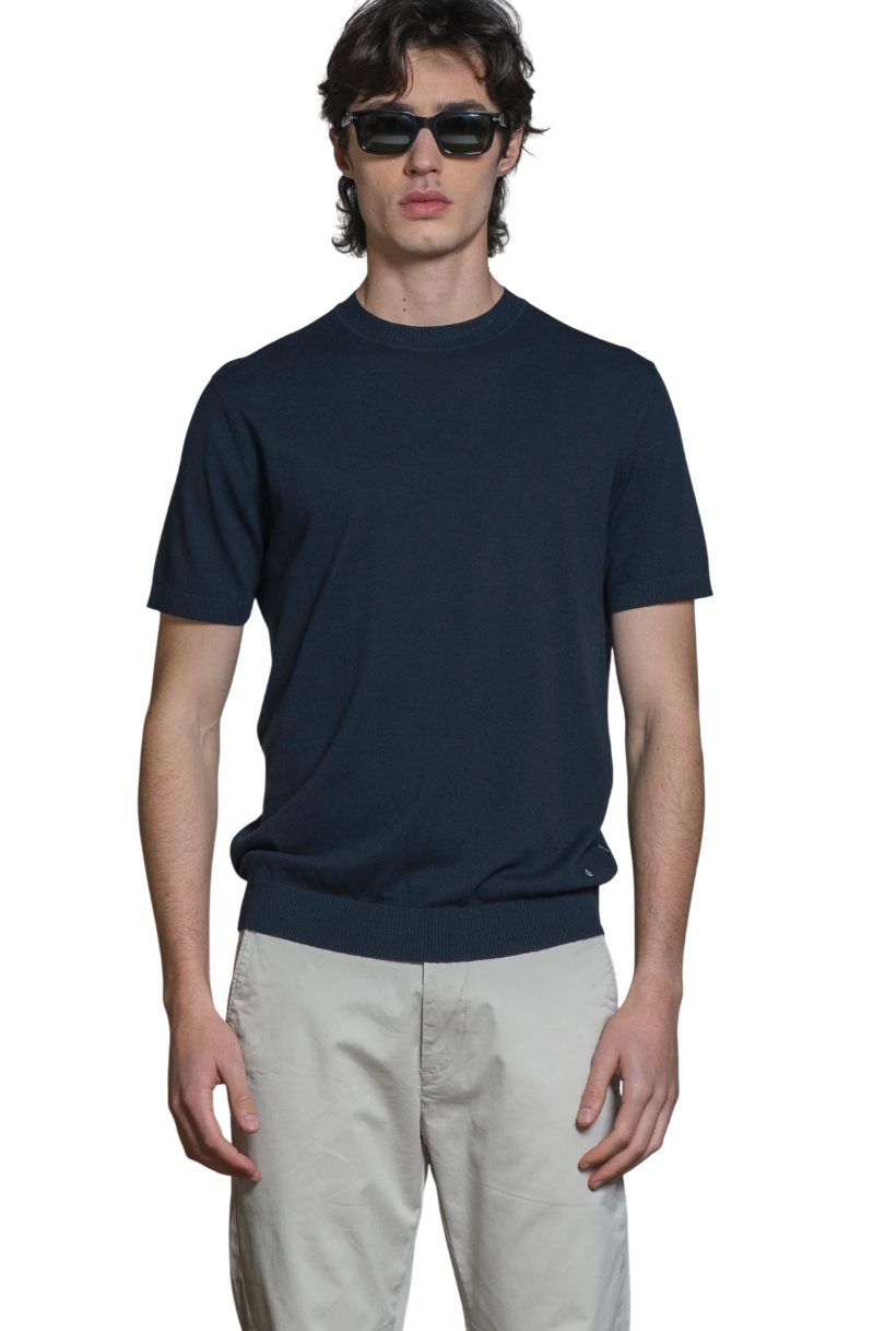 IMPURE T-SHIRT SAMUEL SWEATER ROUND NECK IN COTTON CREPE BLU