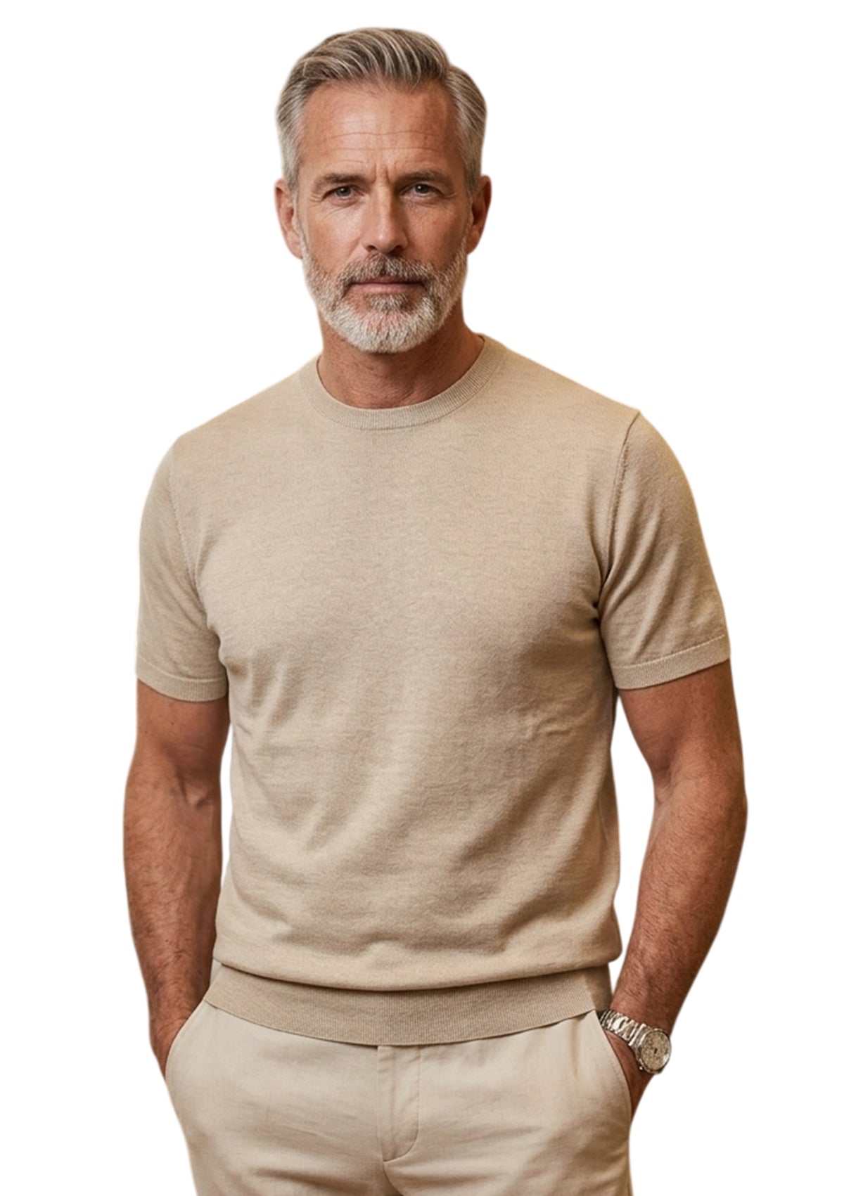 MARK MIDOR T-SHIRT IN LINO E COTONE COLORE DESERT