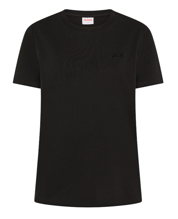 SUN68 DONNA T-SHIRT IN PIQUET DI COTONE NERO