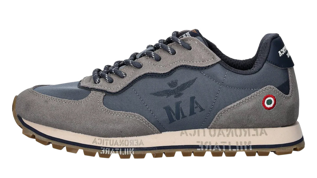 AERONAUTICA MILITARE SNEAKERS IN TESSUTO E PELLE SCAMOSCIATA AVIO GRIGIO