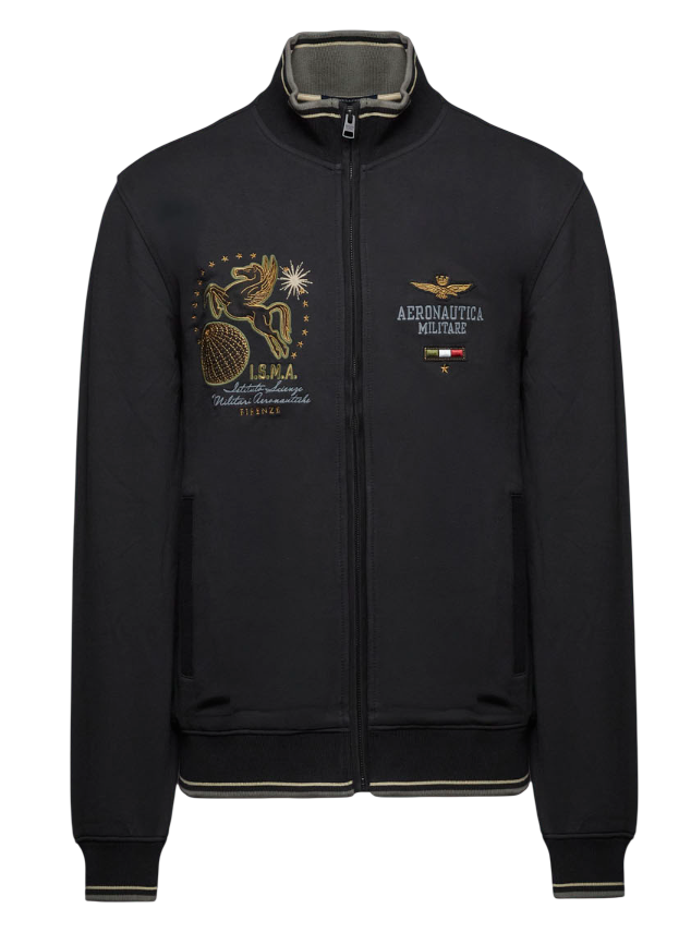 AERONAUTICA MILITARE FELPA RICAMATA FULL ZIP IN COTONE NERO