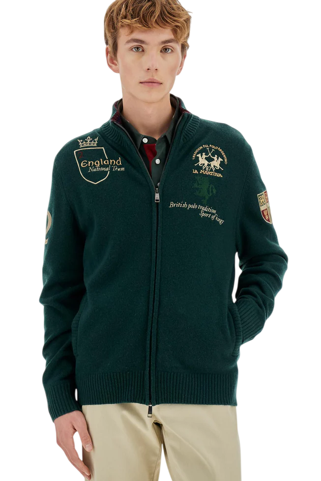 LA MARTINA MAGLIONE UOMO FULL ZIP POLO PLAYER VERDE
