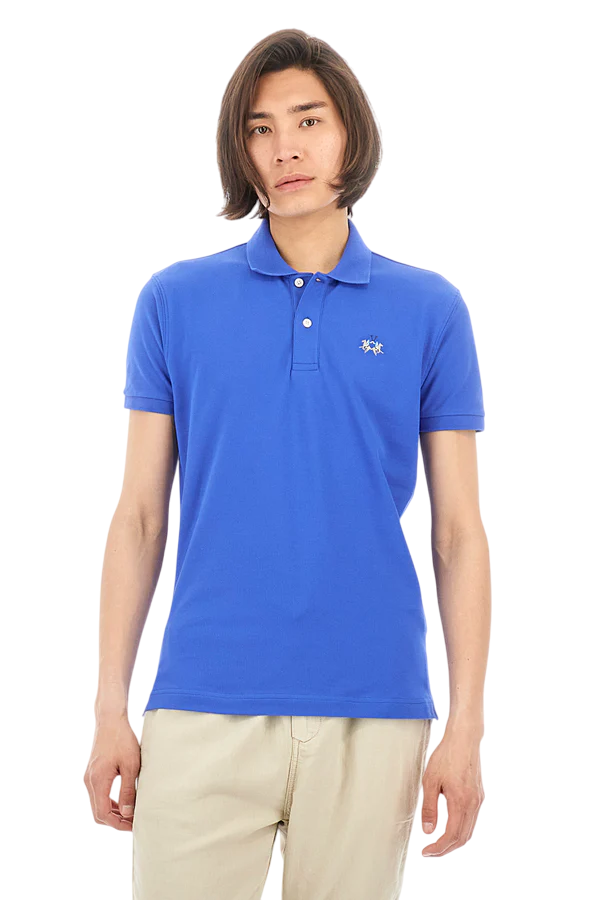 LA MARTINA POLO EDUARDO IN COTONE PIQUET STRETCH SLIM FIT PASTEL BLUE