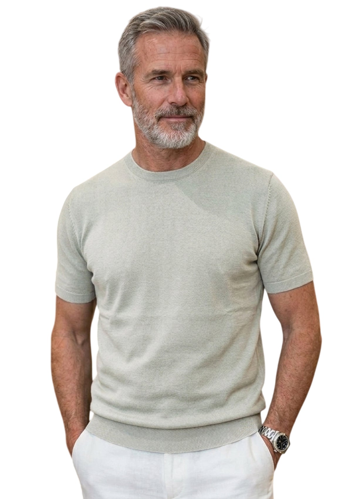 MARK MIDOR T-SHIRT IN LINO E COTONE COLORE SALVIA