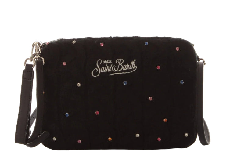 MC2 SAINT BARTH POCHETTE PARISIENNE BRAID TRICOT STRASS NERO