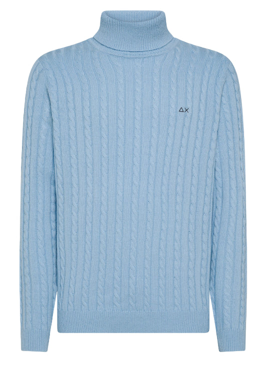 SUN 68 MAGLIA DOLCEVITA A TRECCE SKY BLUE