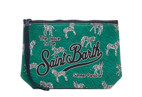 MC2 SAINT BARTH POCHETTE ALINE IN SCUBA CON STAMPA ZEBRA MANIA VERDE