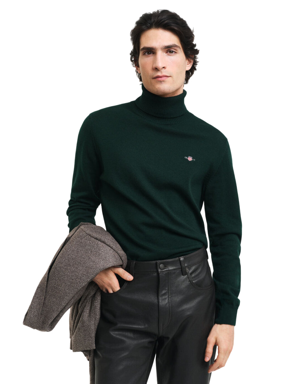 GANT MAGLIA UOMO A COLLO ALTO IN LANA E COTONE TARTAN GREEN