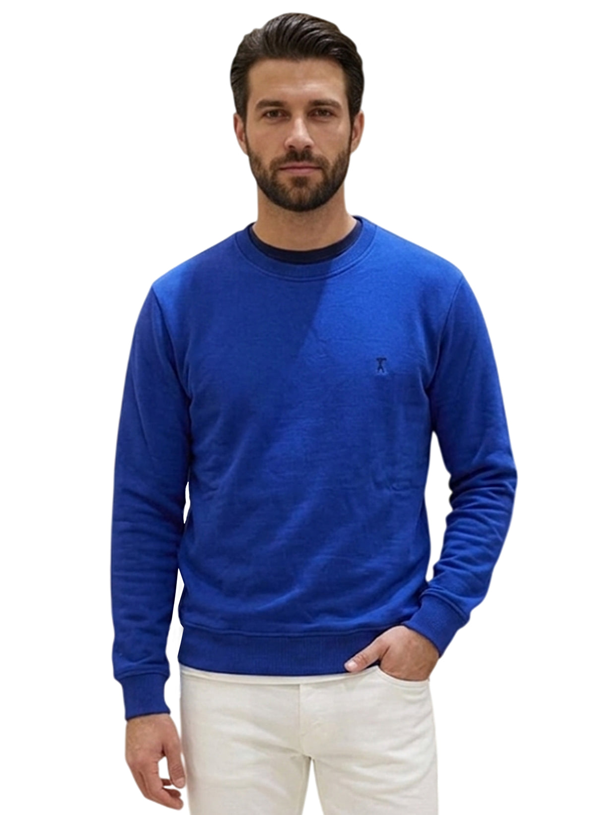MARK MIDOR FELPA GIROCOLLO 100% COTONE BLU ROYAL