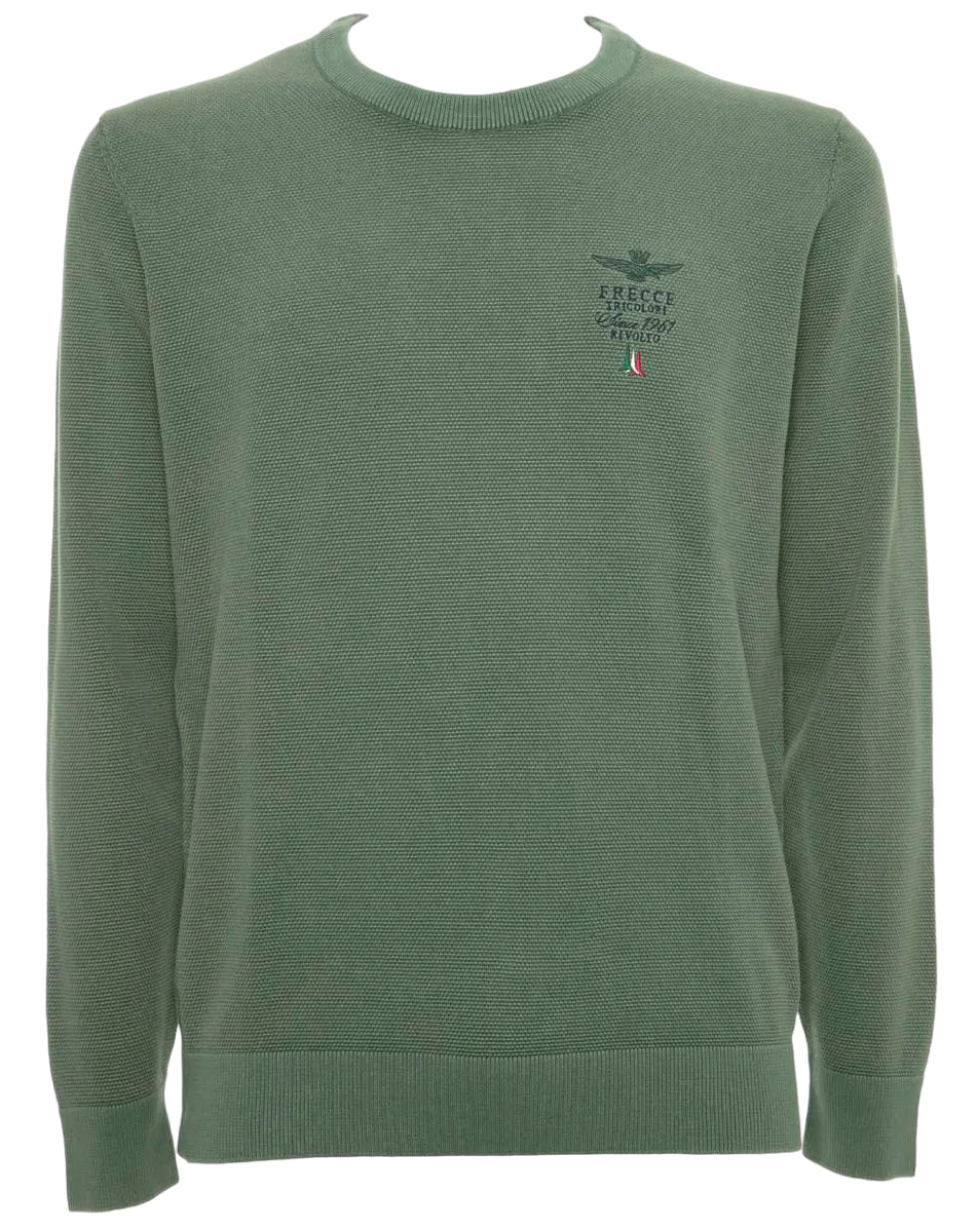 AERONAUTICA MILITARE MAGLIA GIROCOLLO IN COTONE PUNTO RISO VERDE