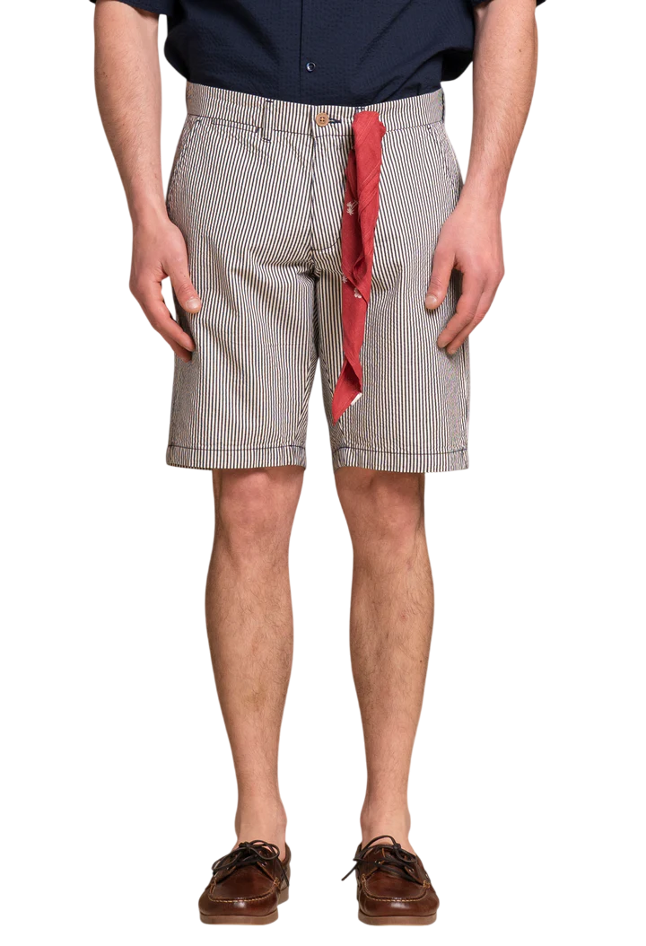 IMPURE BERMUDA REY CHINO SHORT IN SEERSUCKER NAVY STRIPE