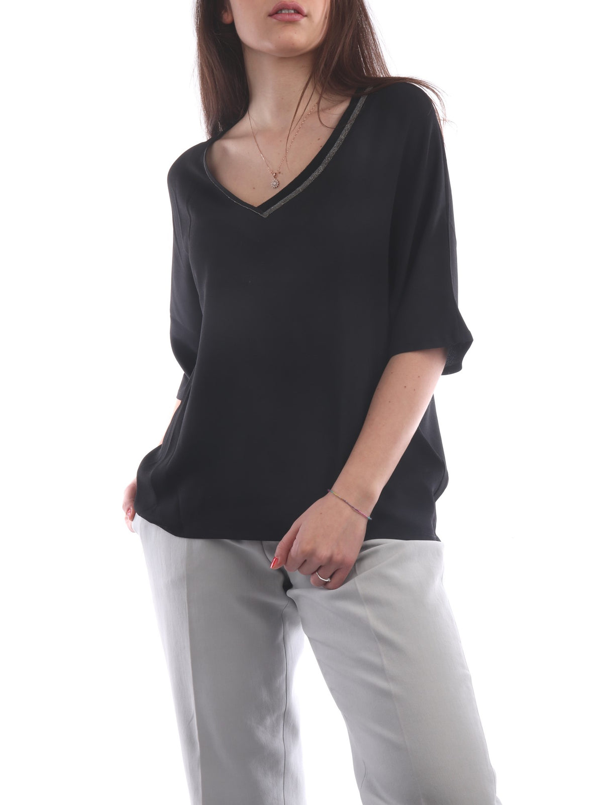 FABIANA FILIPPI TOP OVER IN SETA COLORE NERO