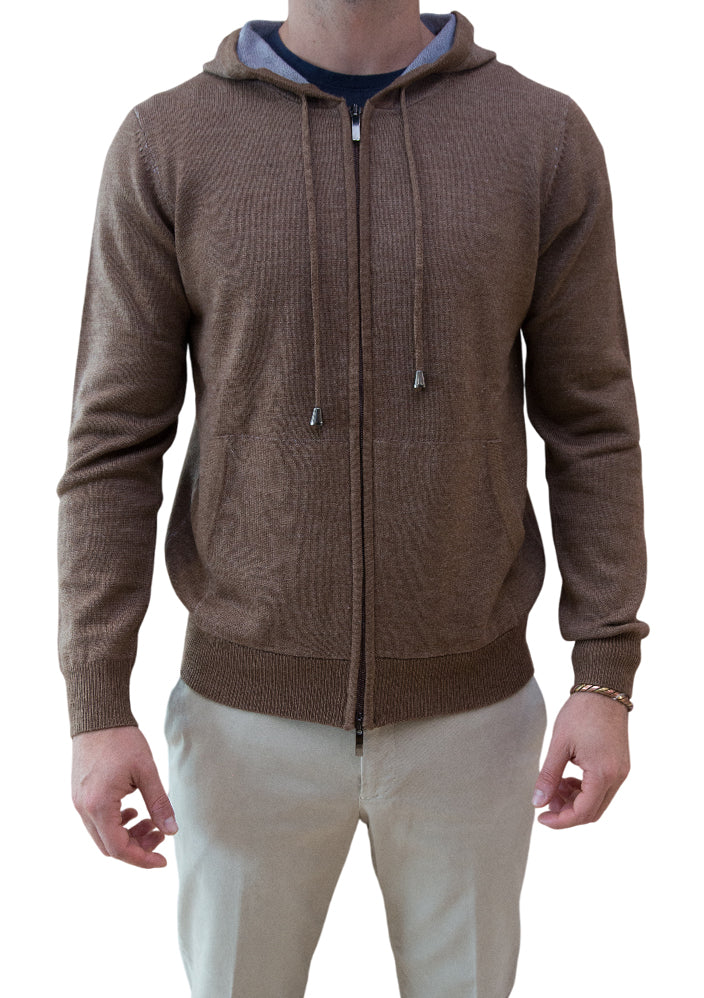 MARK MIDOR MAGLIA FULL ZIP CON CAPPUCCIO NOCE