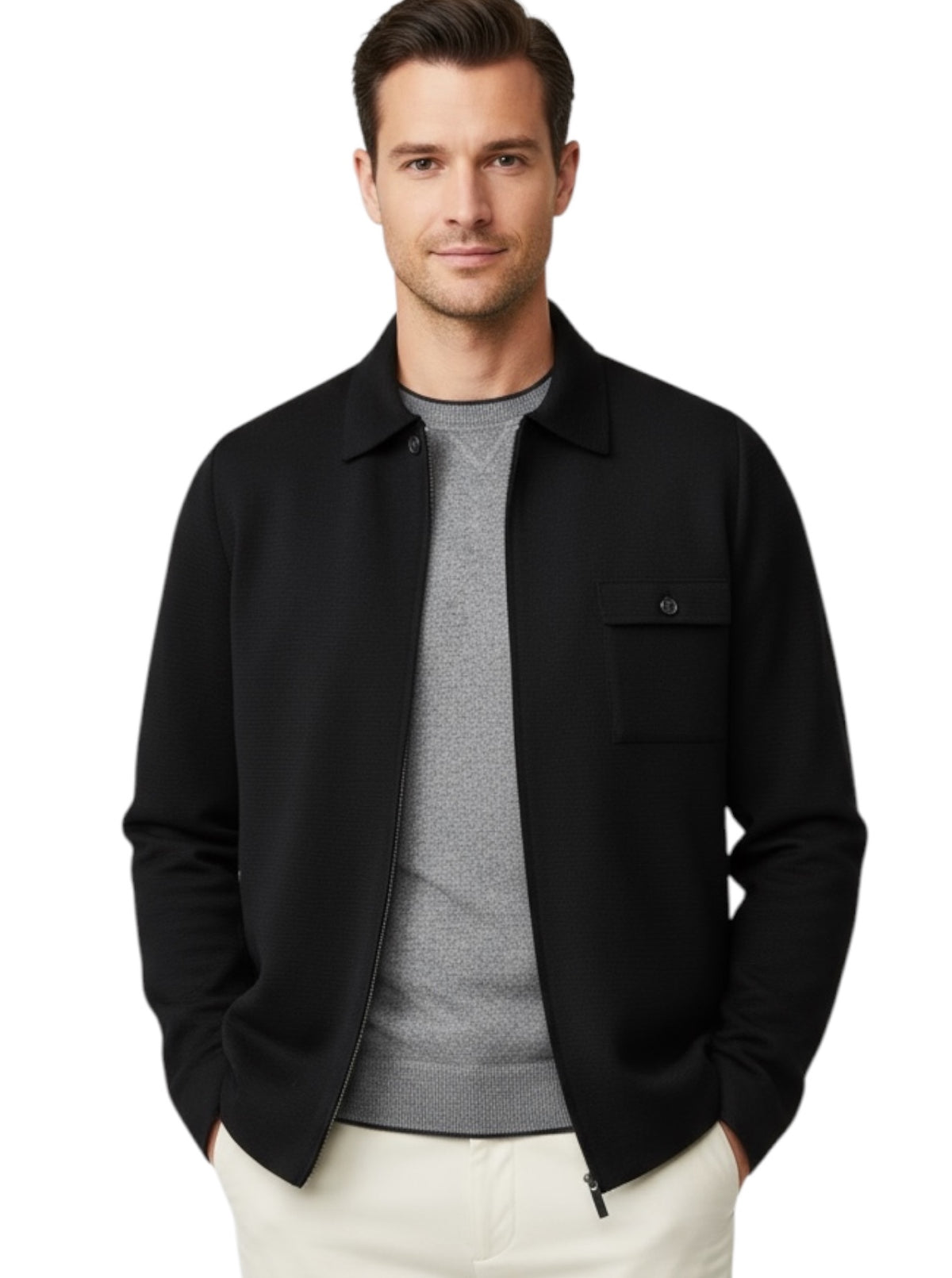 MARK MIDOR GIACCA MAGLIA FULL ZIP IN LANA CON TASCHINO NERO