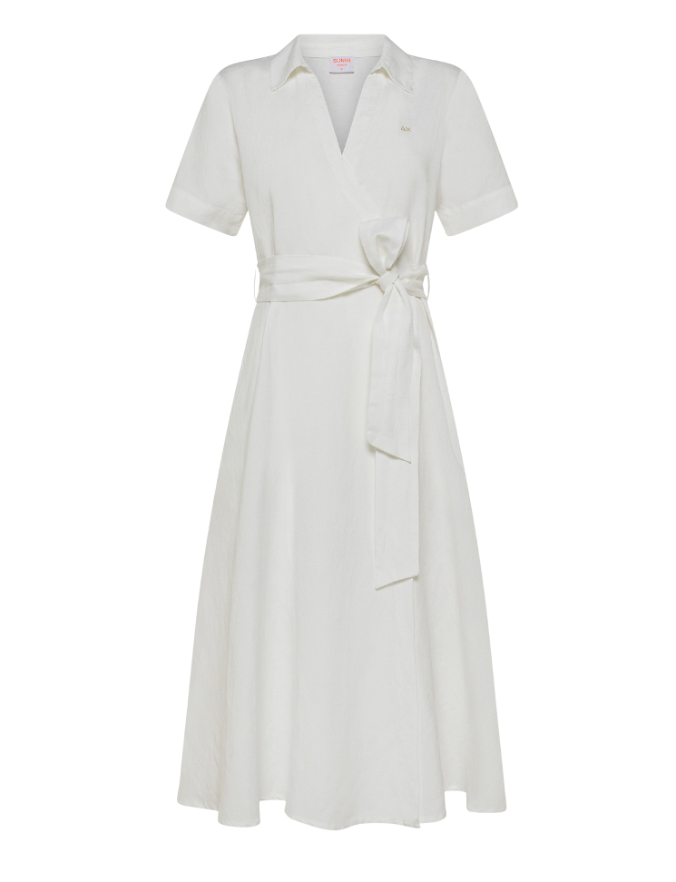 SUN68 VESTITO CHEMISIER LINEN BIANCO