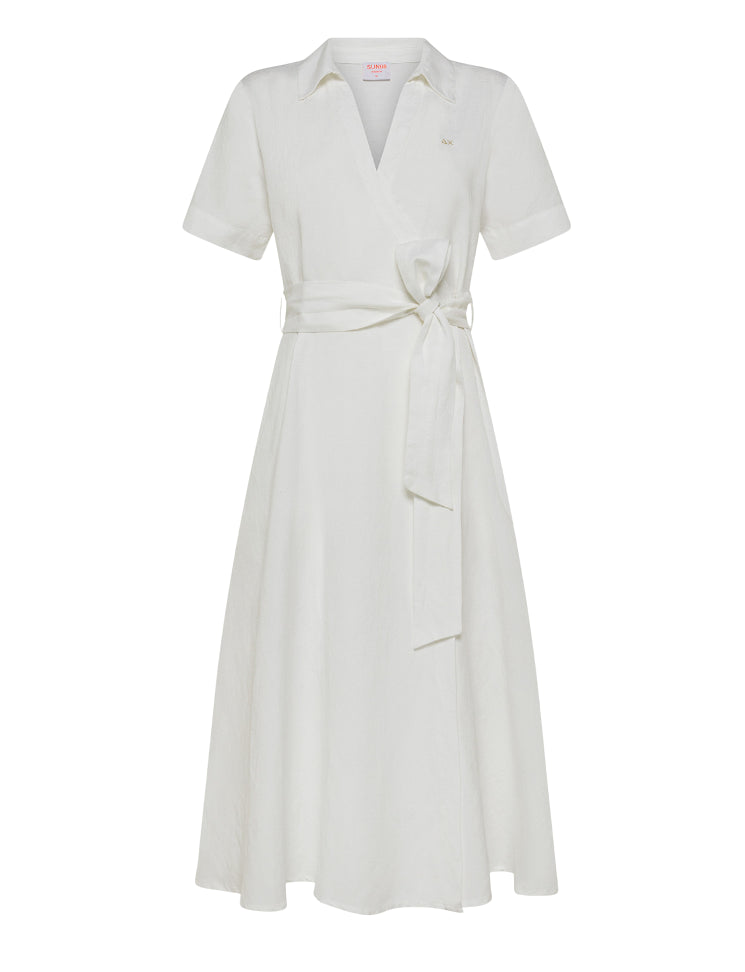 SUN68 VESTITO CHEMISIER LINEN BIANCO