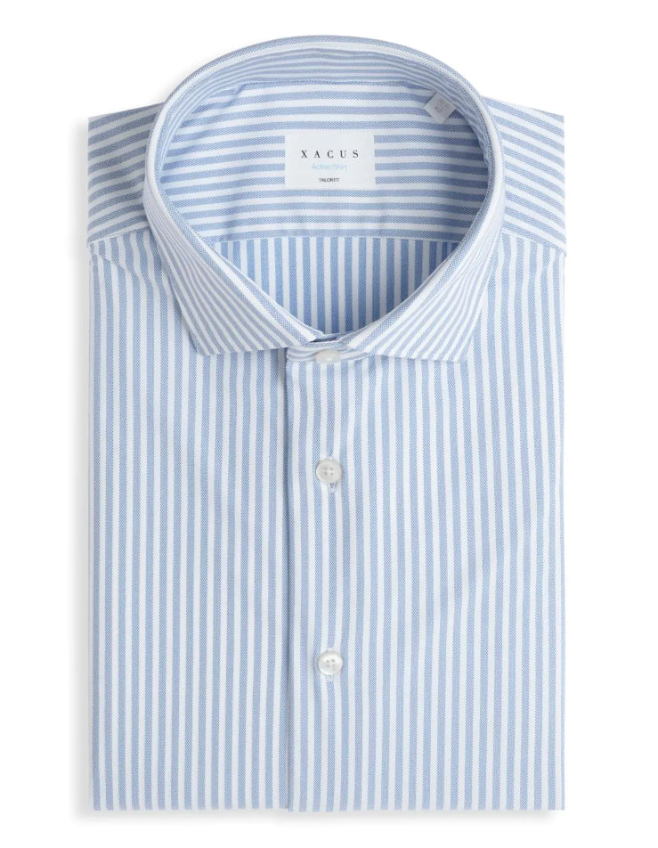 XACUS CAMICIA ACTIVE SHIRT COLLO FRANCESE RIGHE ARMATURATO CELESTE