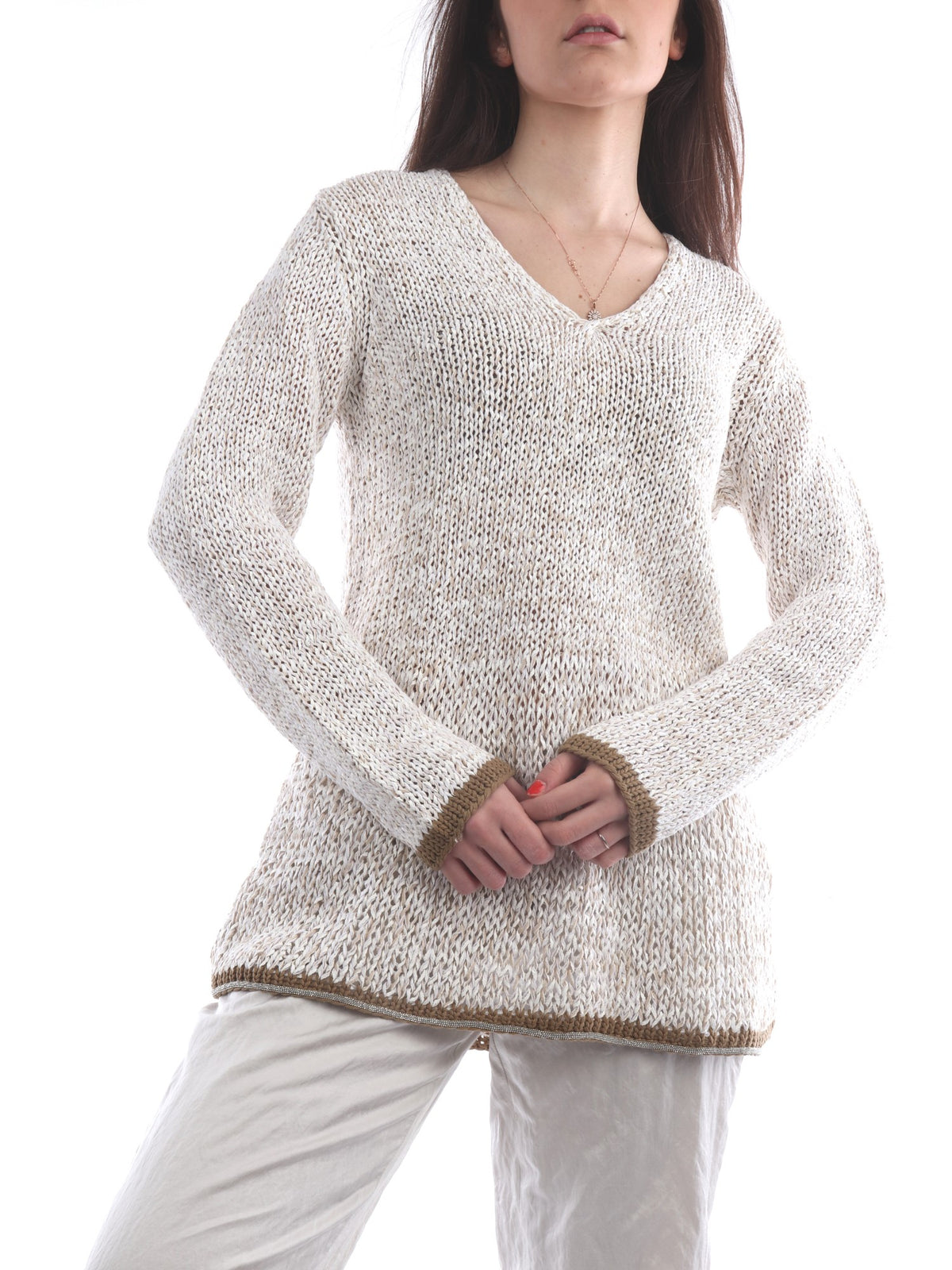 FABIANA FILIPPI MAGLIA TRAFORATA IN COTONE COLORE BEIGE CHIARO