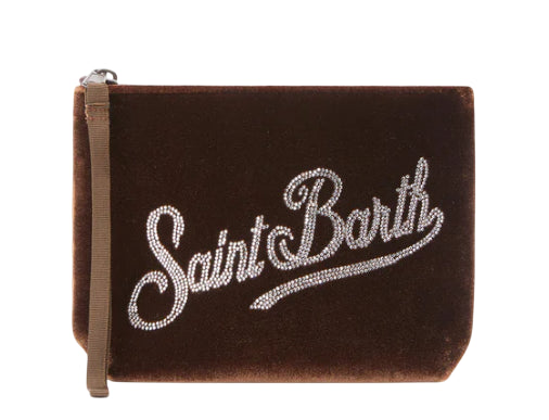 MC2 SAINT BARTH POCHETTE ALINE VELVET IN VELLUTO CAMMELLO E STRASS