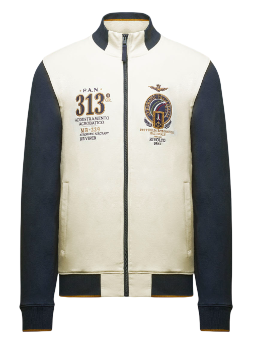 AERONAUTICA MILITARE FELPA ZIP FRECCE TRICOLORI 313 GHIACCIO BLU