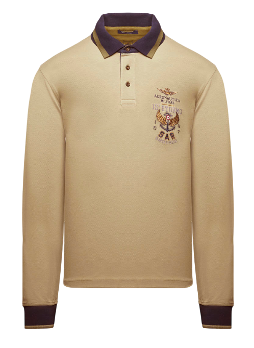 AERONAUTICA MILITARE POLO RICAMATA A MANICA LUNGA COLONIAL BEIGE