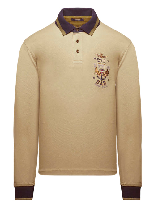AERONAUTICA MILITARE POLO RICAMATA A MANICA LUNGA COLONIAL BEIGE