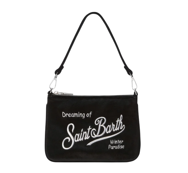 MC2 SAINT BARTH BORSA A SPALLA MINI PARISIENNE NERA IN VELLUTO CON RICAMO LOGO
